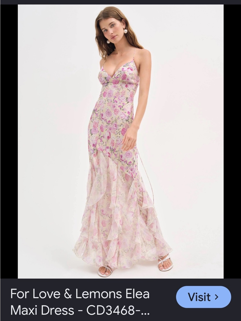 For Love & Lemons Lavender Pink Floral Ruffled Maxi Dress